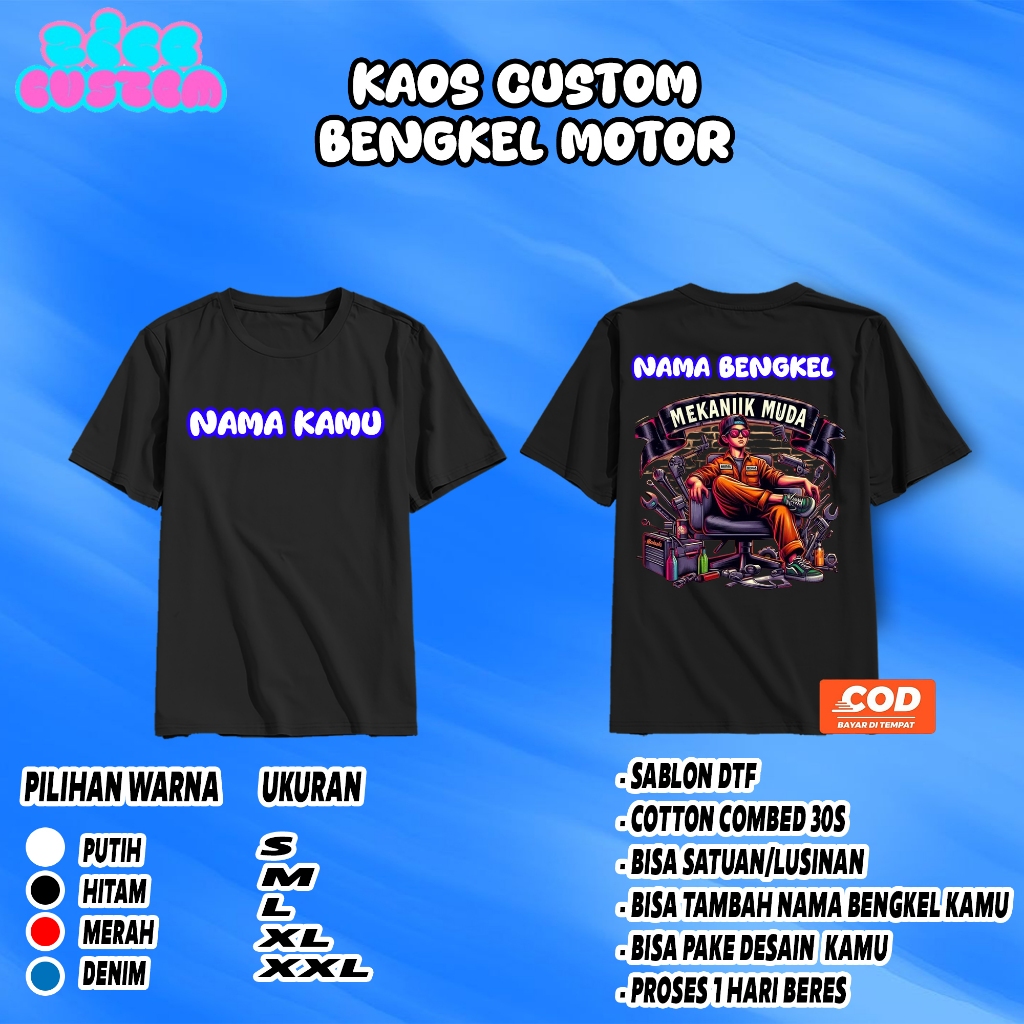 ZC Kaos Custom Gambar Bengkel Bisa Custom Pake Gambar Dan Nama Bengkel Kamu Satu Hari Beres Kaos Pri