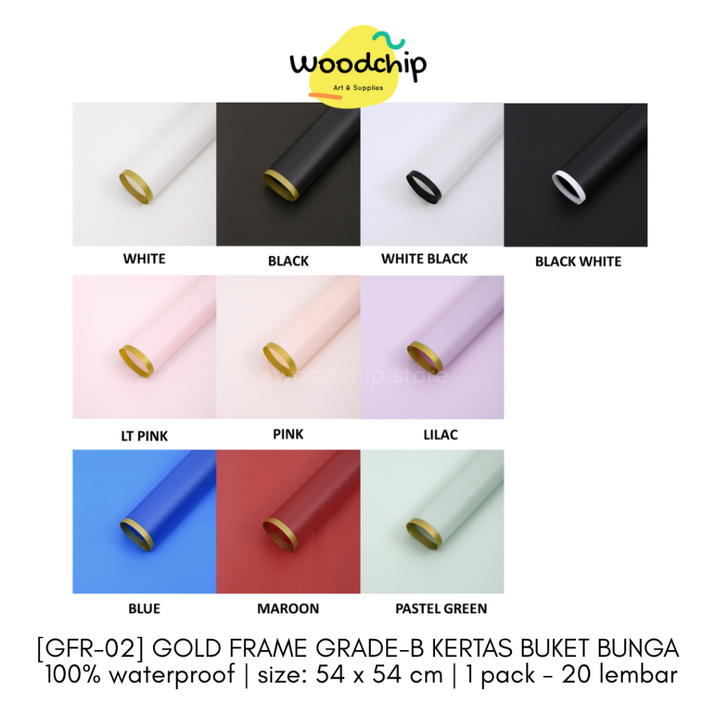 [LEMBAR] GRADE-B GOLD FRAME CELLOPHANE (PGFRB) | KERTAS BUKET BUNGA WRAPPING PAPER
