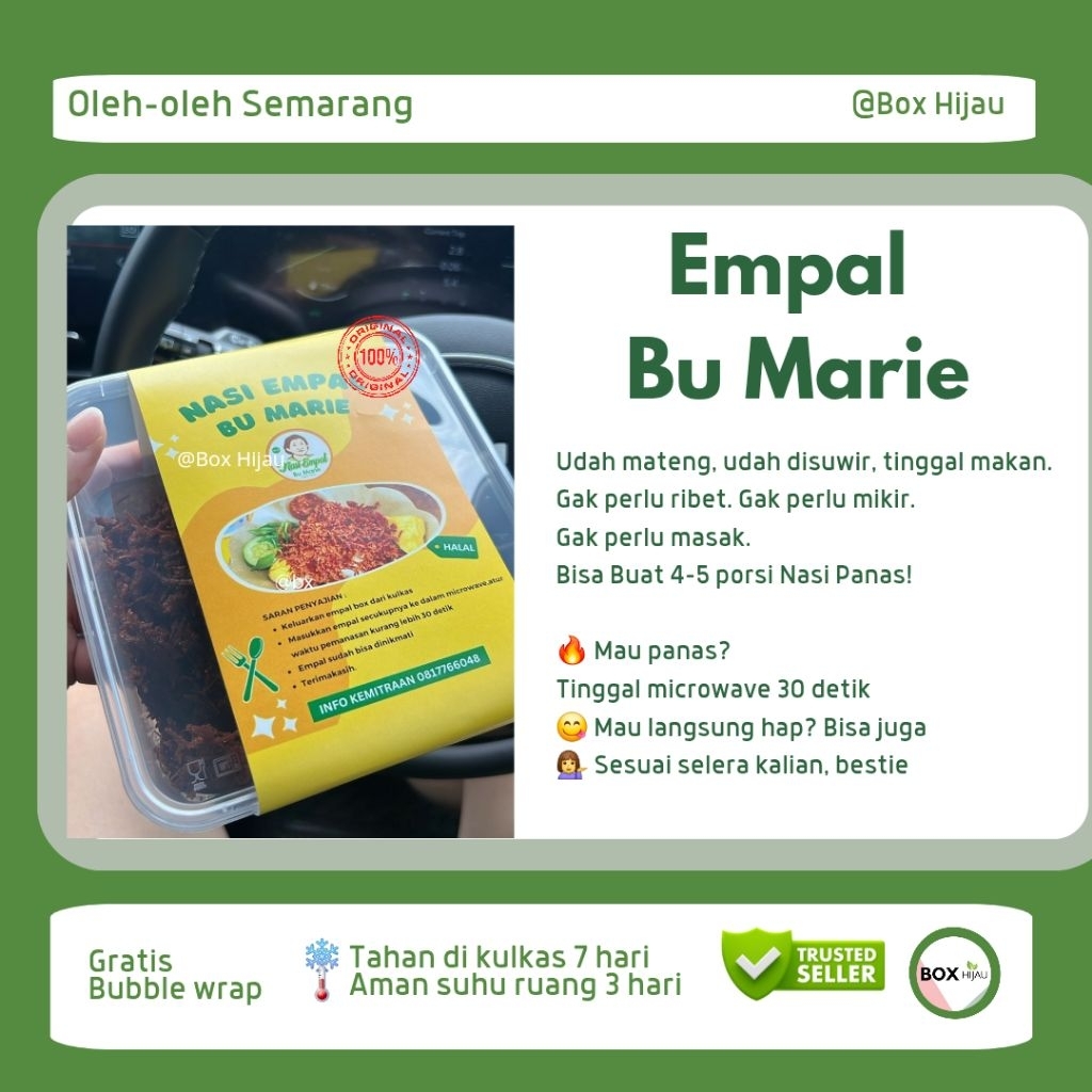 

Empal Premium Bu Marie – Masakan Semarang Siap Santap free sambal Box Hijau