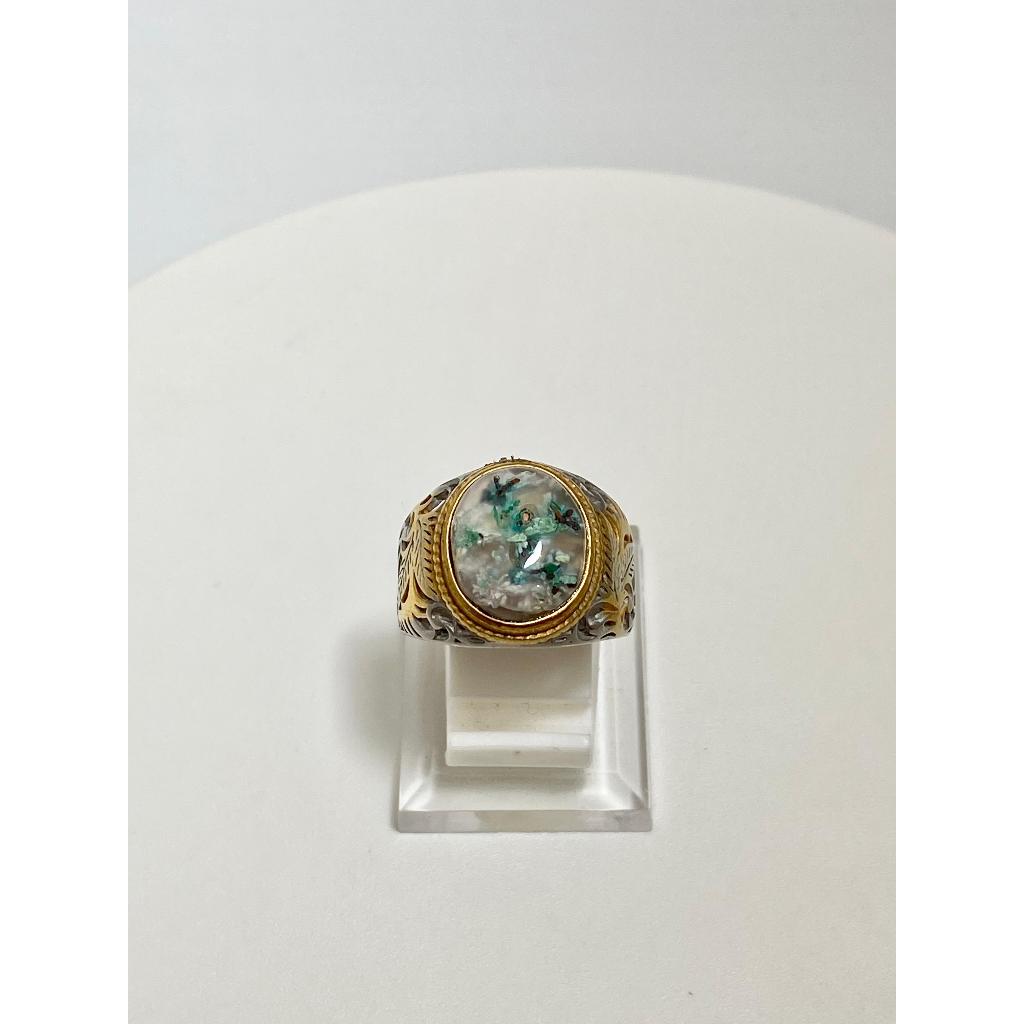 Cincin Batu Bacan Leci Tembaga Biru Natural