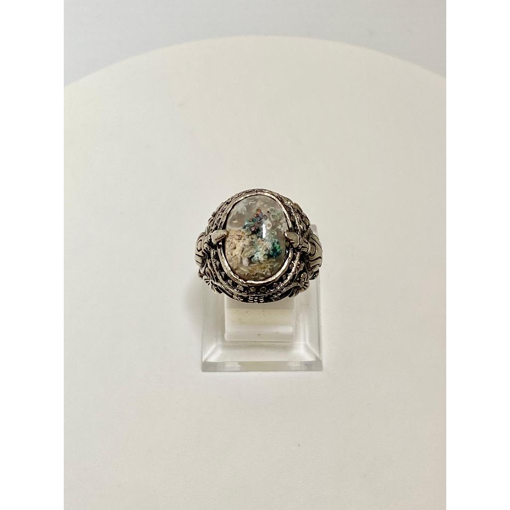 Cincin Batu Akik Bacan Leci Tembaga Biru