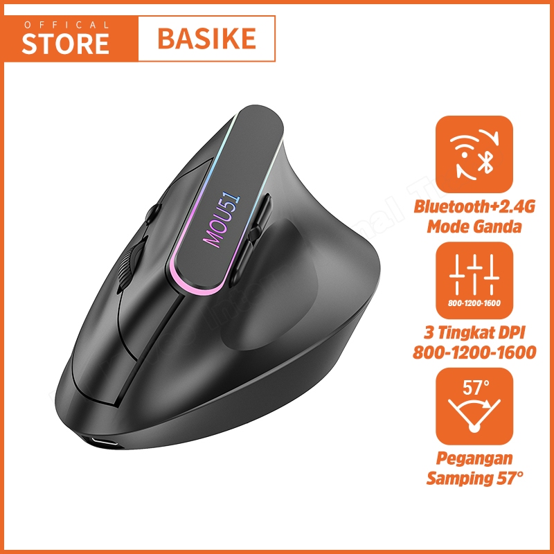 (HOT)BASIKE Mouse Wireless Bluetooth 2.4Ghz Ganda Mice Gaming RGB untuk PC Laptop Tablet Silent Mini