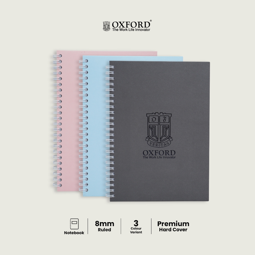 

Oxford Notebook Spiral Ukuran A5 – Notebook Hardcover Premium, 120 Lembar, Warna Hitam/Biru/Pink