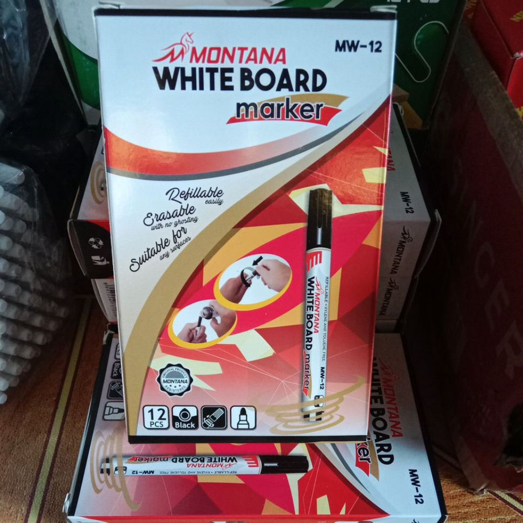 

Spidol Whiteboard marker Montana MW-12(bisa di hapus) Hitam 12pcs