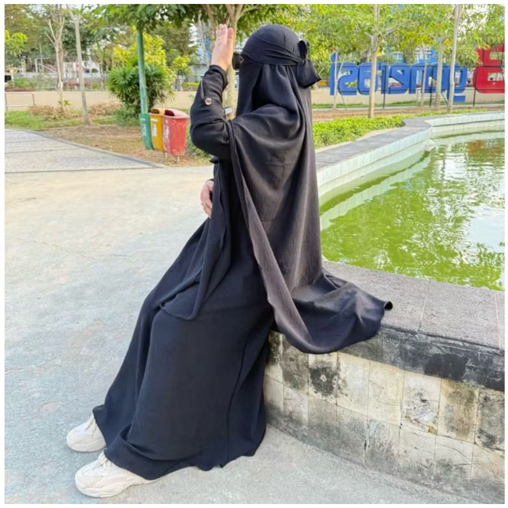 gamis zayra syari jiper zipeer mewah basic umroh 1 set cadar bandana