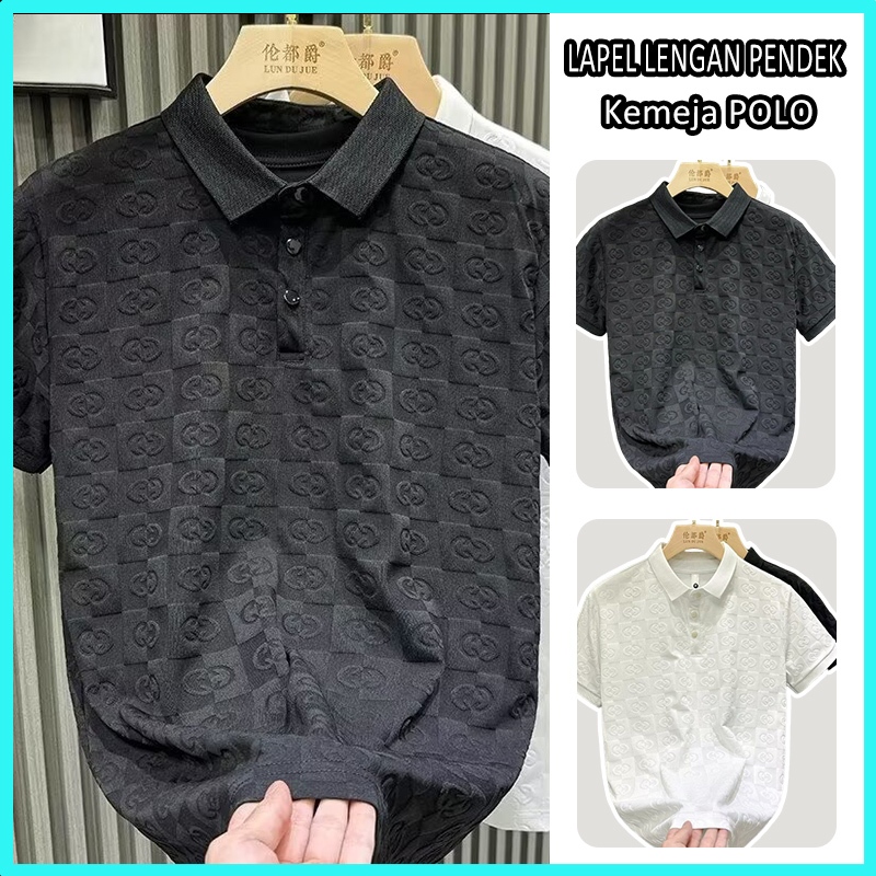 2025Kemeja Polo Pria Kemeja Pria Kemeja Polo Motif Putih Kemeja Polo Kerah Kerah  Kemeja Polo Bordir