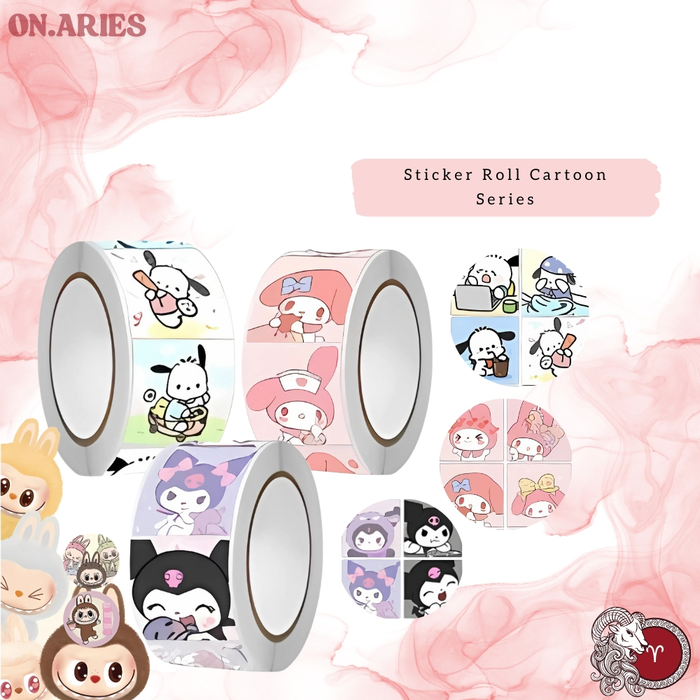 

500 Pcs Sticker Roll Labubu Cartoon 2,5cm Stiker Sanrio Kuromi Capybara SS001