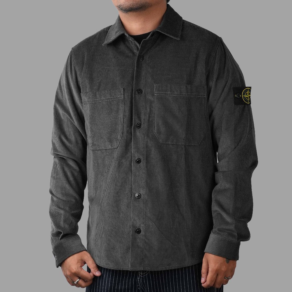 Stone Island Overshirt Cotton Micro Corduroy Charcoal
