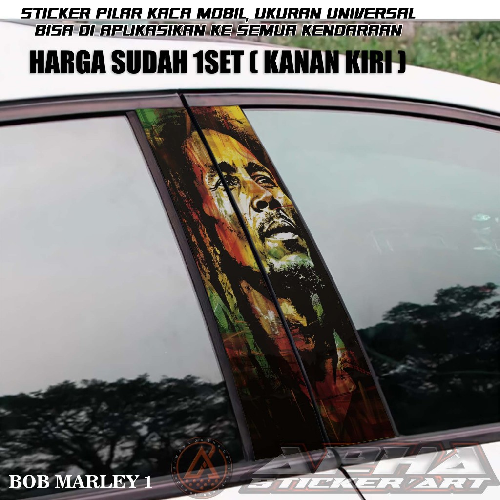 Stiker Pilar Pintu Mobil Satu Set Kanan Kiri - Cocok untuk semua Mobil Tema Bob Marley