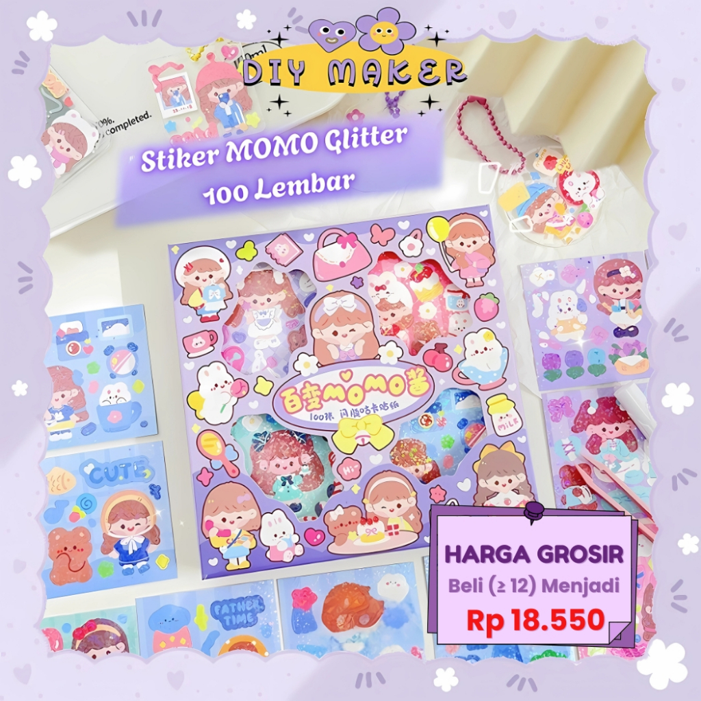 

DM Stiker Box isi 100 Lembar Momo Glossy Stiker Viral Stiker MOMO Terbaru DIY Cocok Untuk Case HP