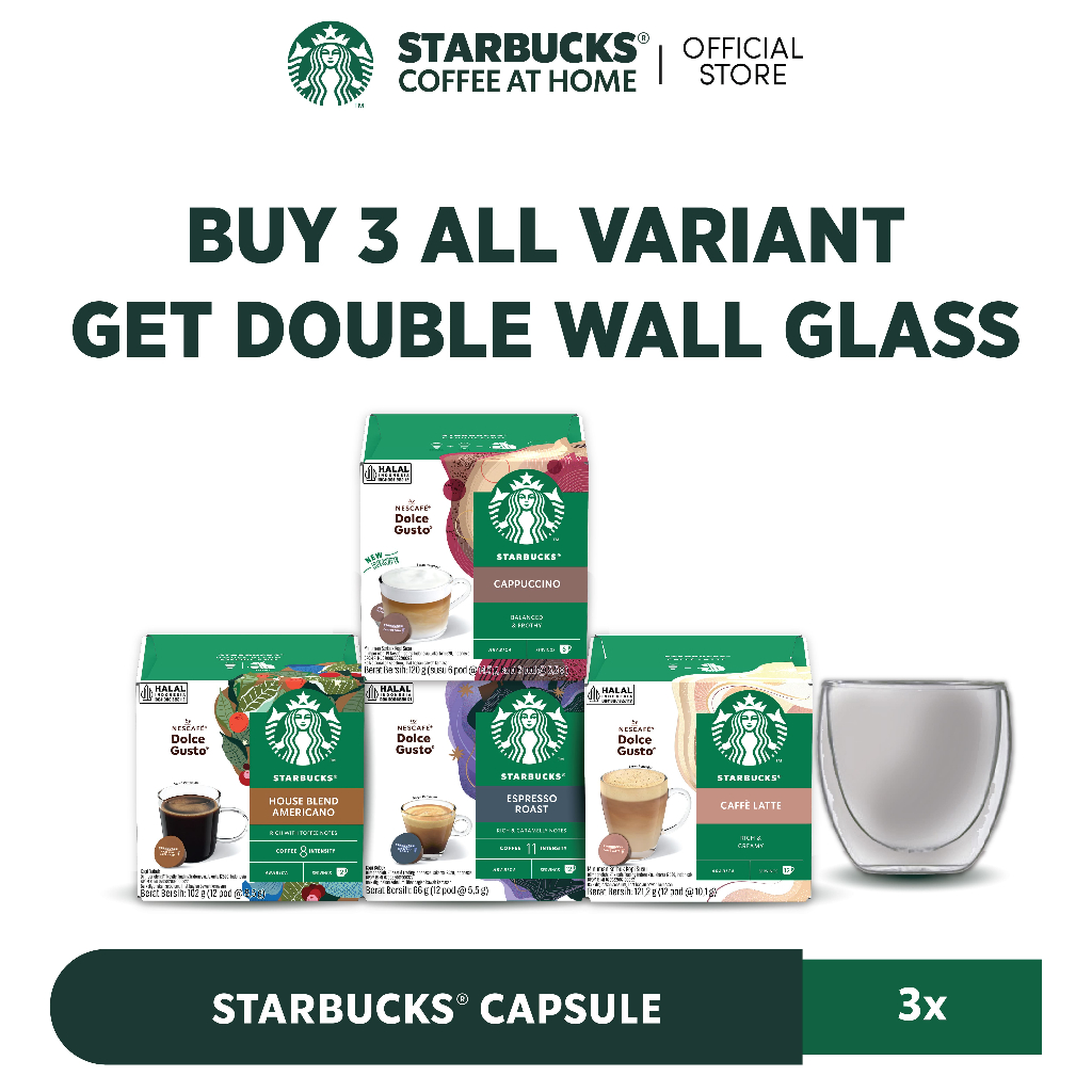 

STARBUCKS® by NESCAFÉ® Dolce Gusto® Bundle 3 Box Kapsul Kopi FREE Doubelwall Glass 250ml Paket Hemat Kopi Kapsul