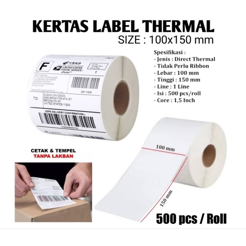

Kertas Sticker stiker Termal thermal uk 10 x 15 cm isi 500