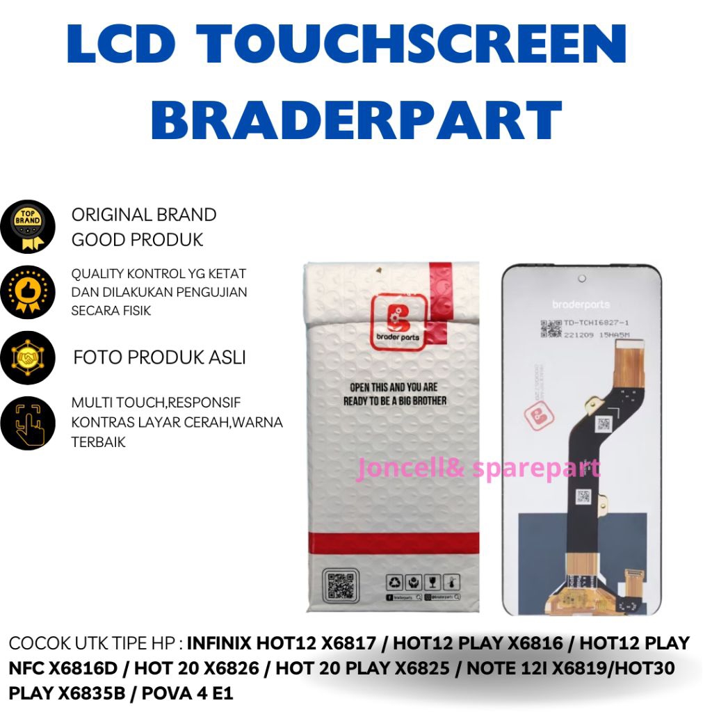 LCD TOUCHSCREEN INFINIX HOT 12 X6817 / HOT 12 PLAY X6816 / HOT 12 PLAY NFC X6816D / HOT 20 X6826 / H