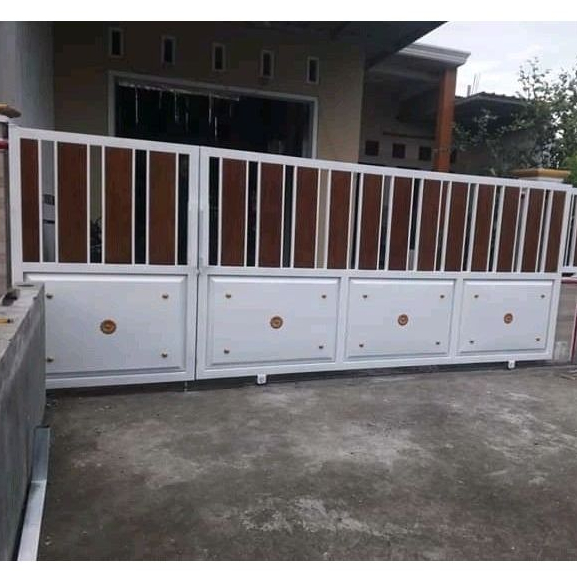 pagar geser minimalis murah besi grc motif kayu