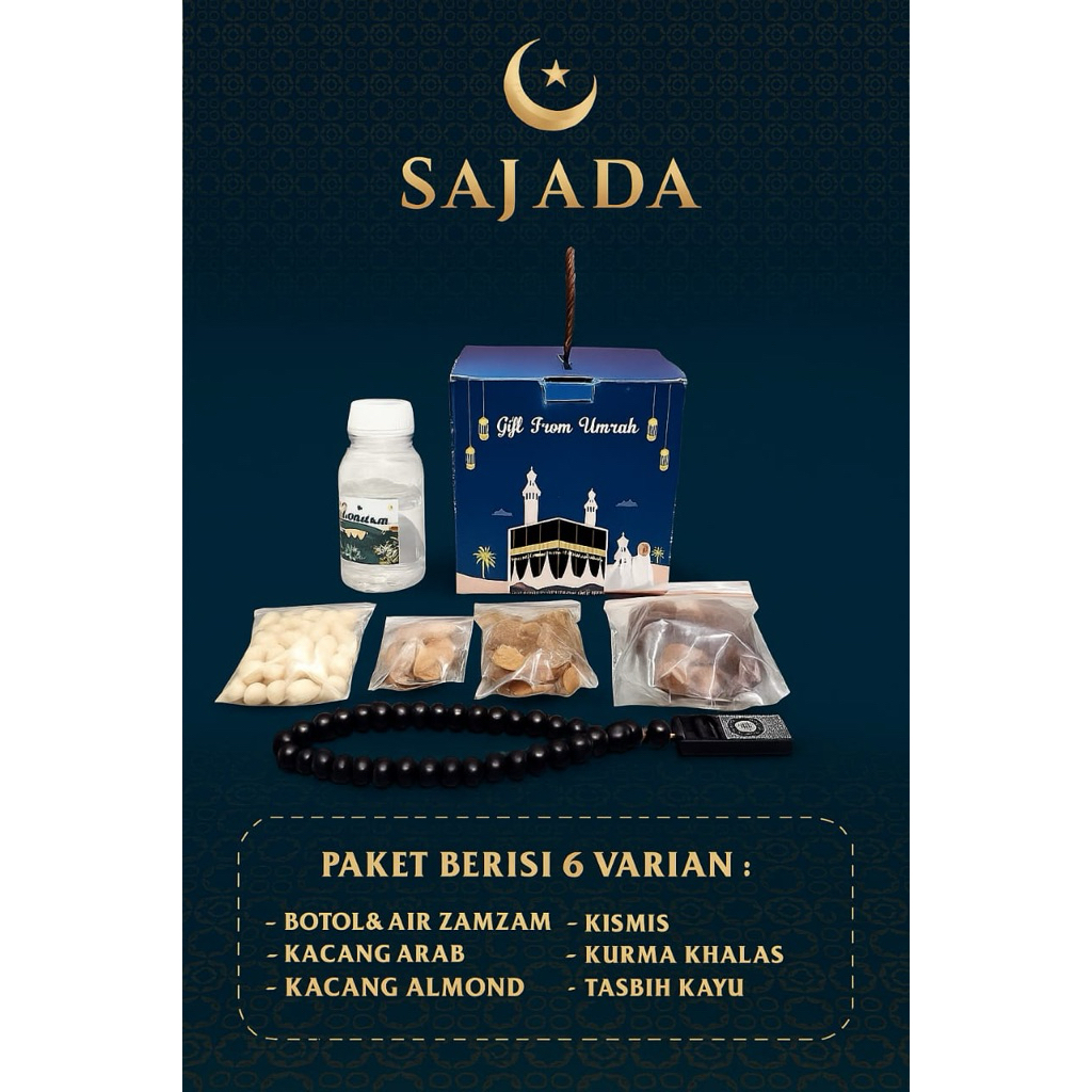 

Oleh oleh haji dan umroh Paketan Lengkap tas dus air zamzam kacang Arab tasbih per 50pcs Elegan