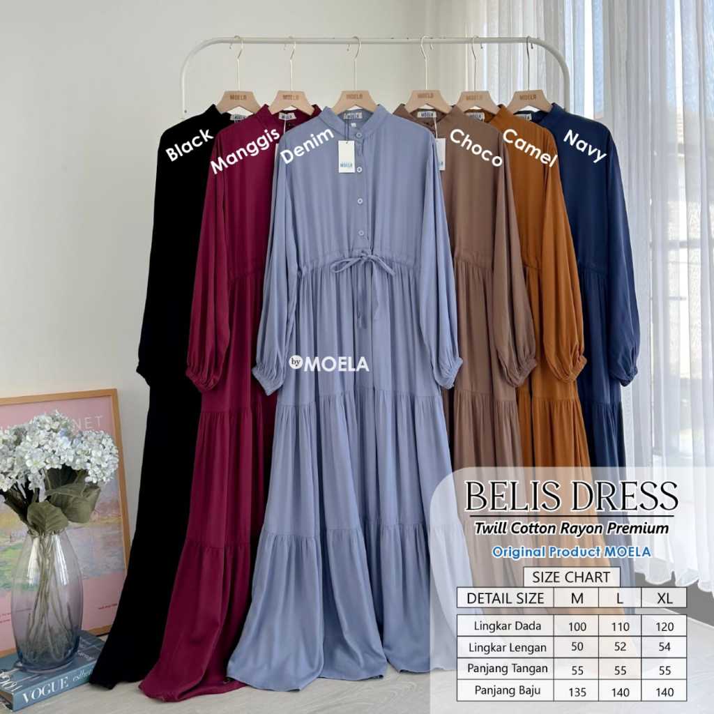 moela gamis wanita kekinian ld 100-120 belis dress motif polos mat twill katun rayon premium