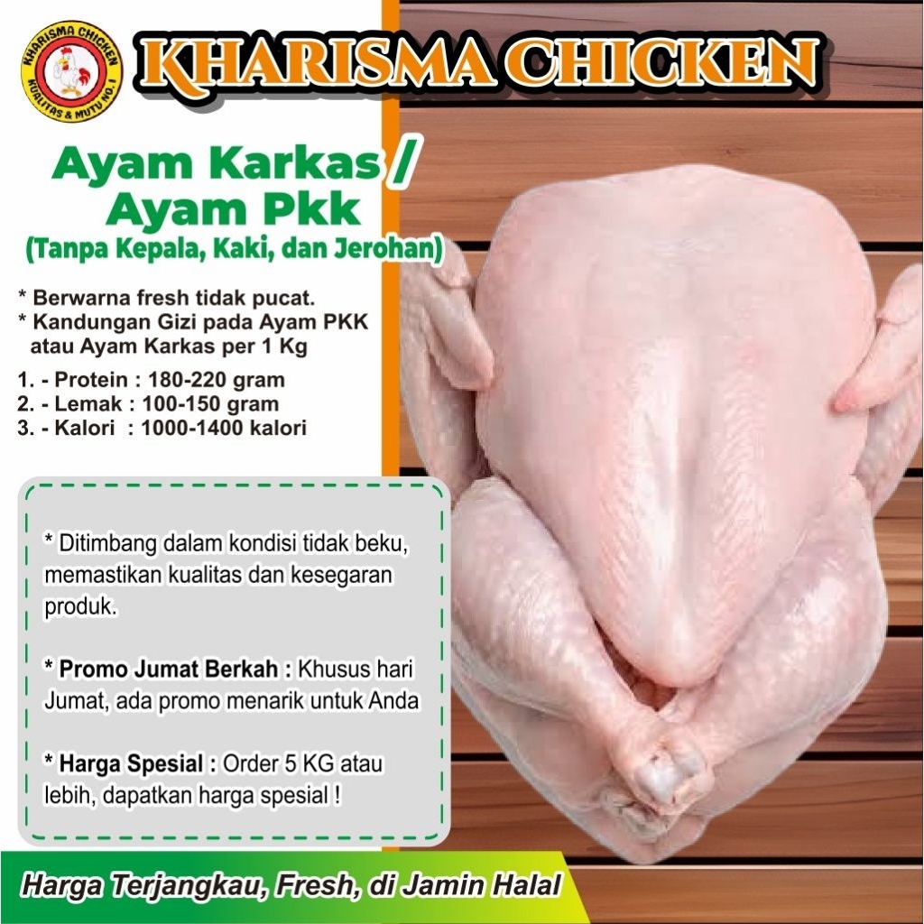 

Ayam Utuh Tanpa Kepala, Kaki & Jerohan (Bebas Request Potong)