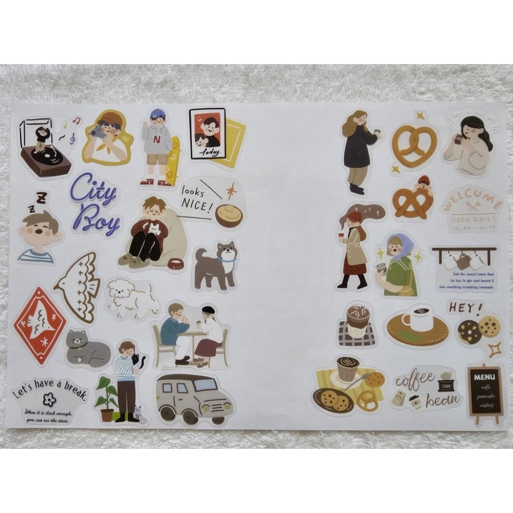 

(Baca Deskripsi) Caramel Melody Series City Boy & Cafe Menu Transparent Sticker Flakes