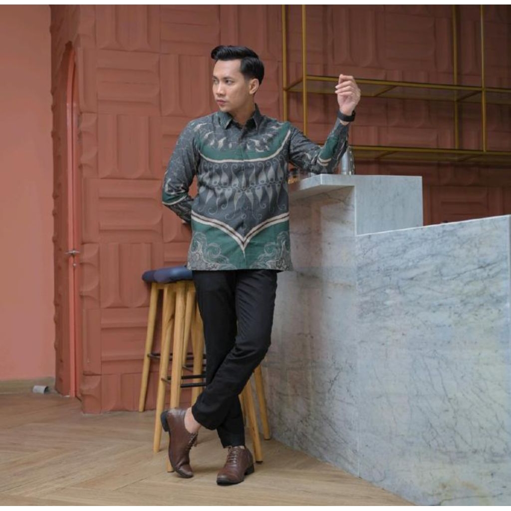 Baju batik pria premium lengan panjang bahan doby