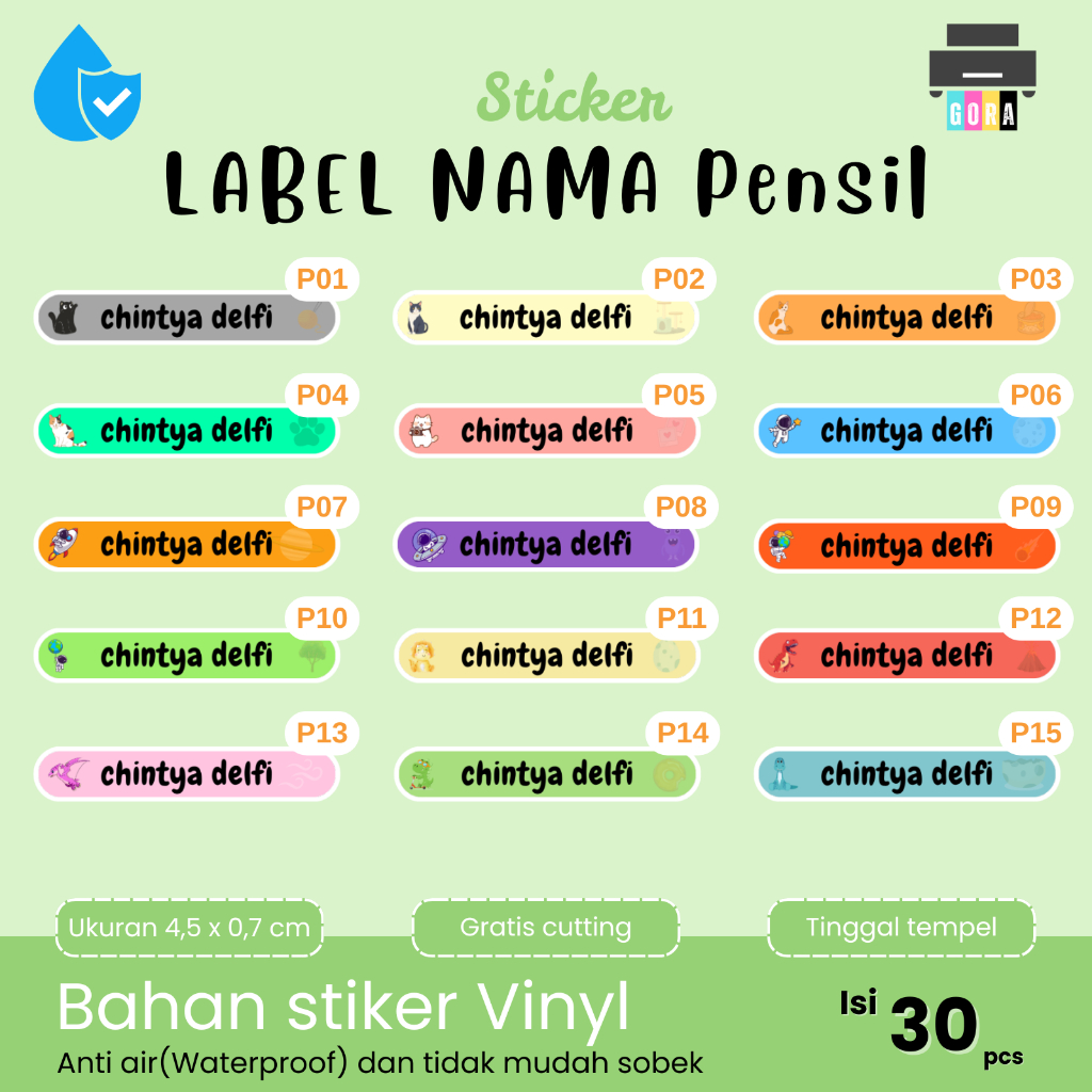 

STIKER LABEL NAMA PENSIL VINYL GLOSSY ANTI AIR