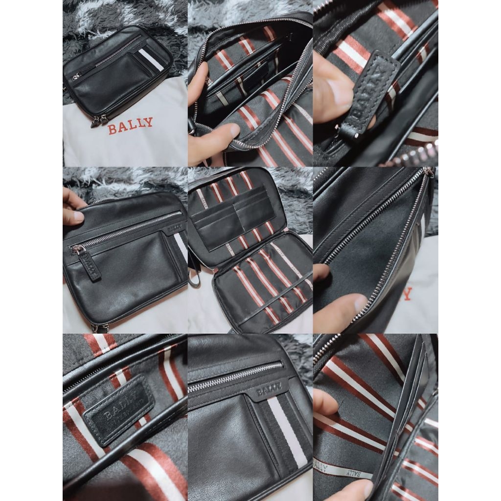 Handbag clutch pouch pria kulit list hitam putih vip