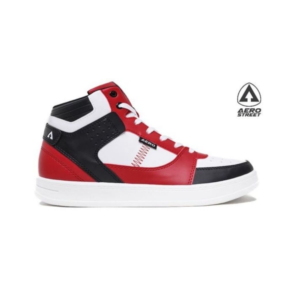 Aerostreet Hoops High Putih Merah Hitam Sepatu Casual Sneakers