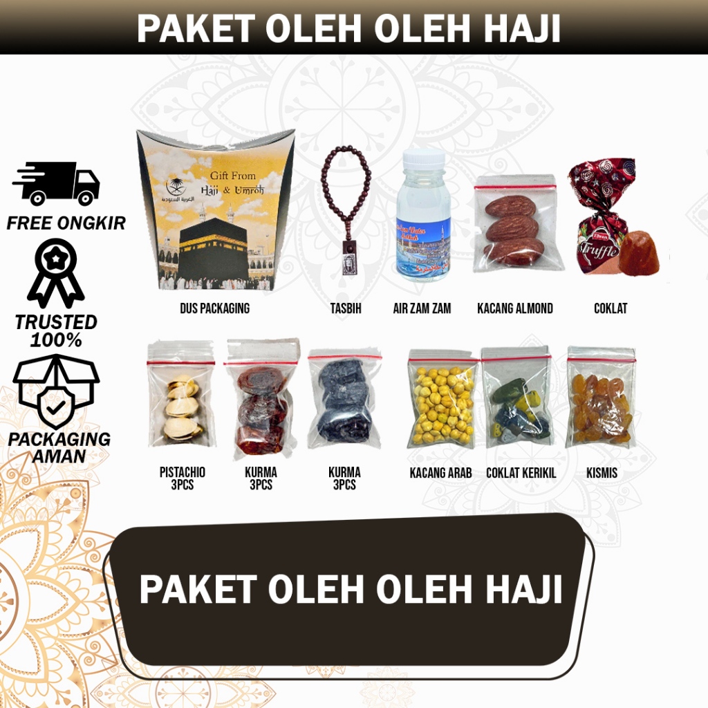 

Paket Oleh Oleh Haji Umroh Grosir Premium Lengkap Costum Ecer Unik | Zamzam Kacang Arab Coklat Kurma