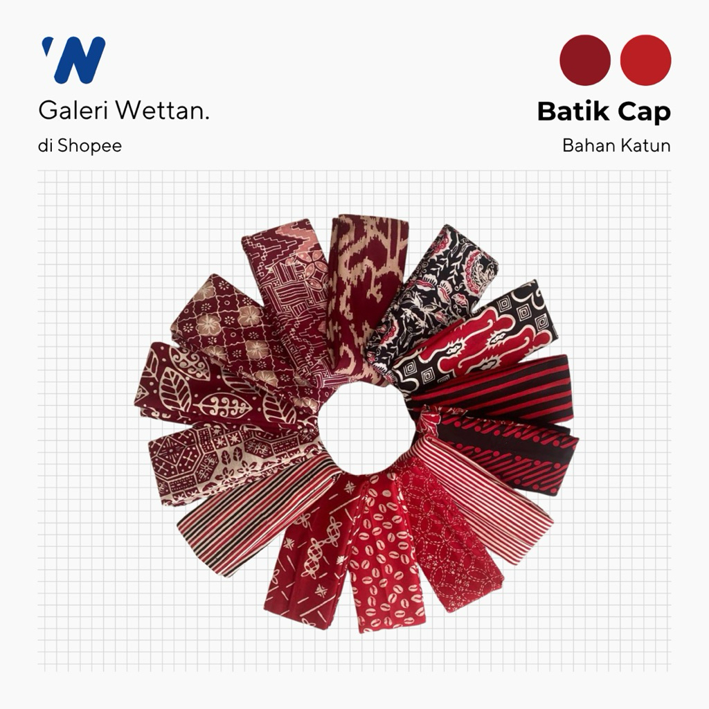 Wettan - Kain Batik Cap Warna Merah Bahan Katun Asli Pekalongan