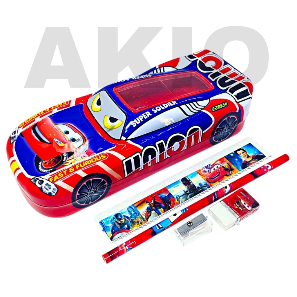 

Tempat Pensil Anak Mobil Besar Set Alat Tulis 2 Tingkat CARS MR Kaleng Besi B-980