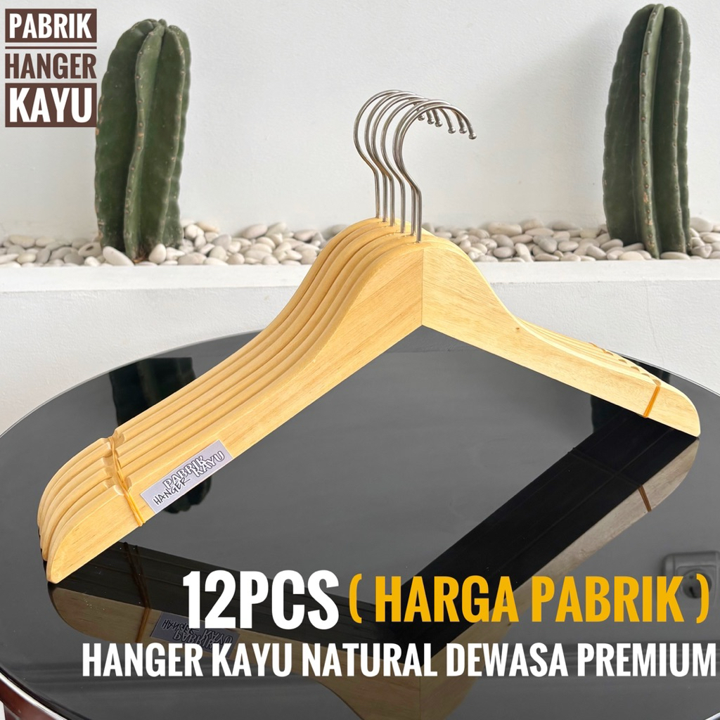 ( TERMURAH ) 12 PCS / 1 LUSIN HANGER BAJU KAYU NATURAL KUALITAS PREMIUM