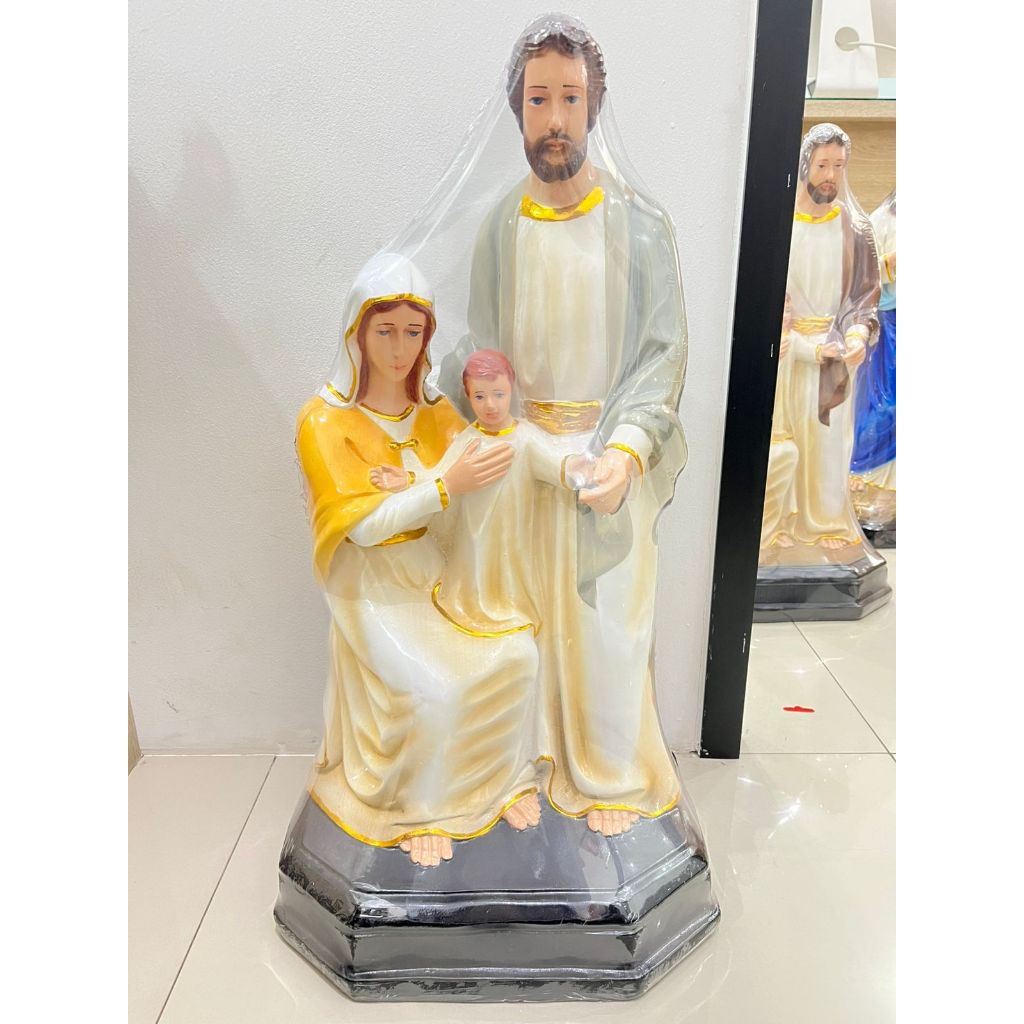 Patung Rohani Katolik Keluarga Kudus Duduk Yesus Yosef Bunda Maria Grey Yellow Coklat Biru 60cm