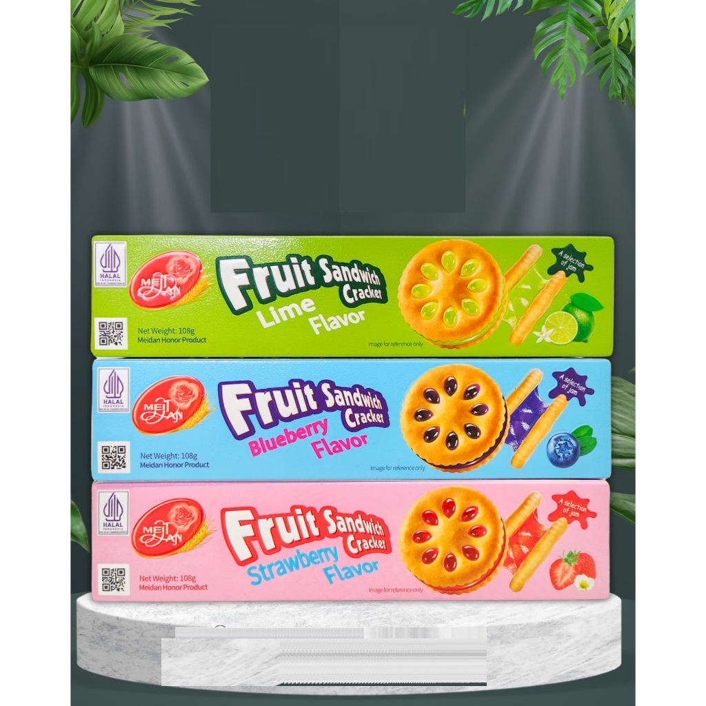 

Camilan Biskuit Impor Beijing Meidan Food Co., Ltd Halal 108 Gr Varian Chocolate Sandwich Biscuit Rasa ( Hazelnut, Coffee, Milk ), Fruit Sandwich Crackers Rasa ( Blueberry, Lime, Strawberry )