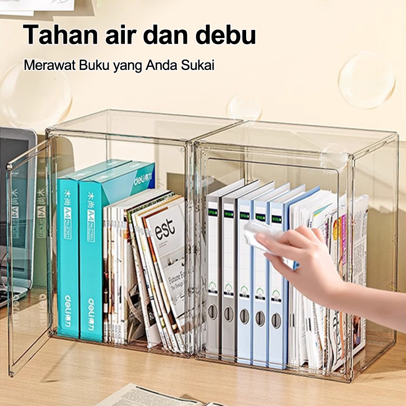 [Four Seasons Mall]Book Storage Transparent Acrylic Box Desktop Bookshelf Book Storage Cabinet Kotak