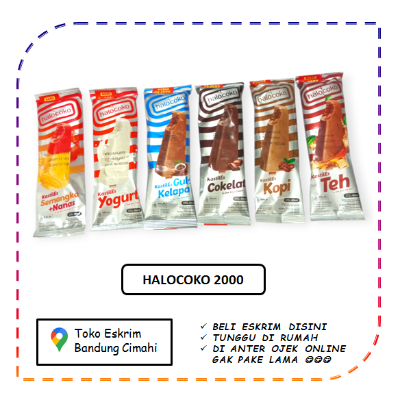 

Eskrim Halocoko Kastil Es Semangka Nanas Gula Kelapa Teh Kopi Cokelat Yogurt