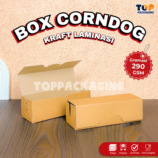 

Box Corndog Kraft Coklat Laminasi Kotak Makanan Hotdog Sosis Hotang Telur Gulung 18x5.5x5.5 cm