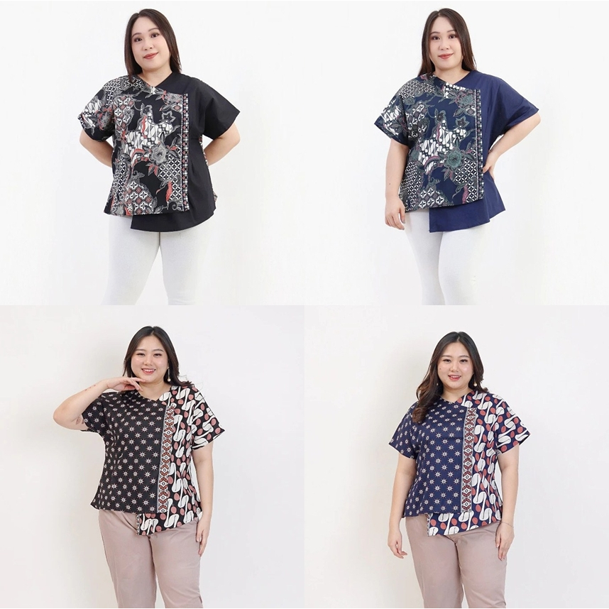 BAJU BATIK MODERN BLOUSE WANITA GEMUK JUMBO BIG SIZE BAJU HAMIL XXL XXXL KEKINIAN MODIS ELEGAN TREND