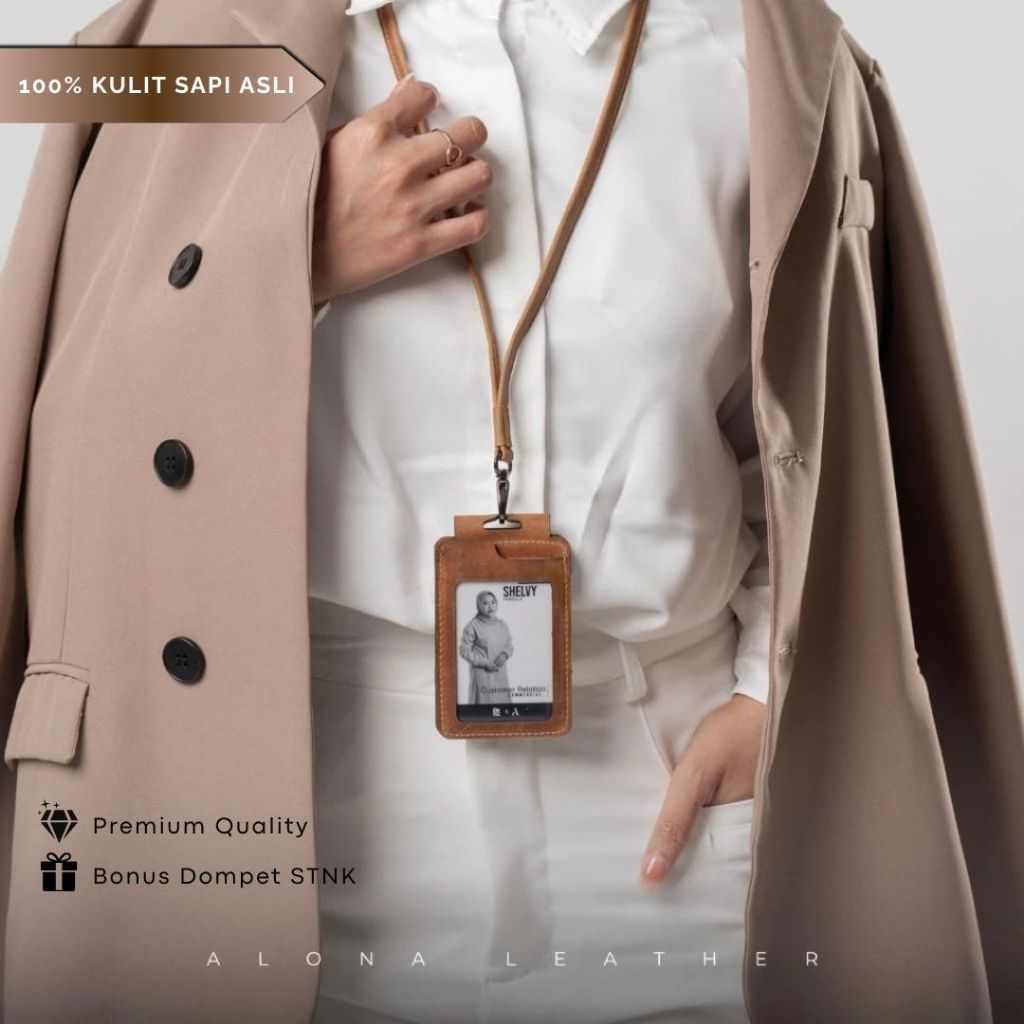 

Id Card Name Tag Kulit Sapi Asli Alona Leather Berly Landyard