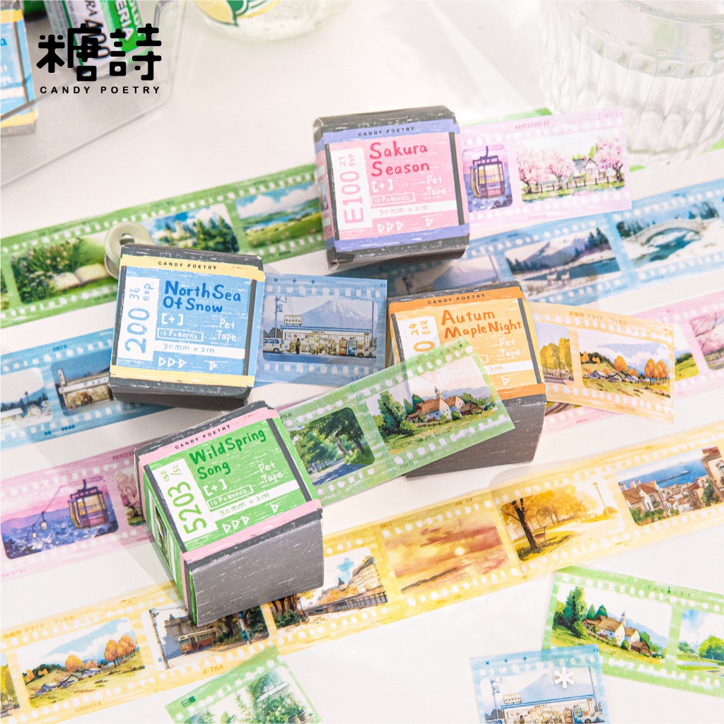 

【MAPLESOL】30 Sticker Washi 4 Musim Sugar Poetry Freeze Four Seasons Series Boxed PET Tape 80 Sheets Combination Collage Decorative Stickers
