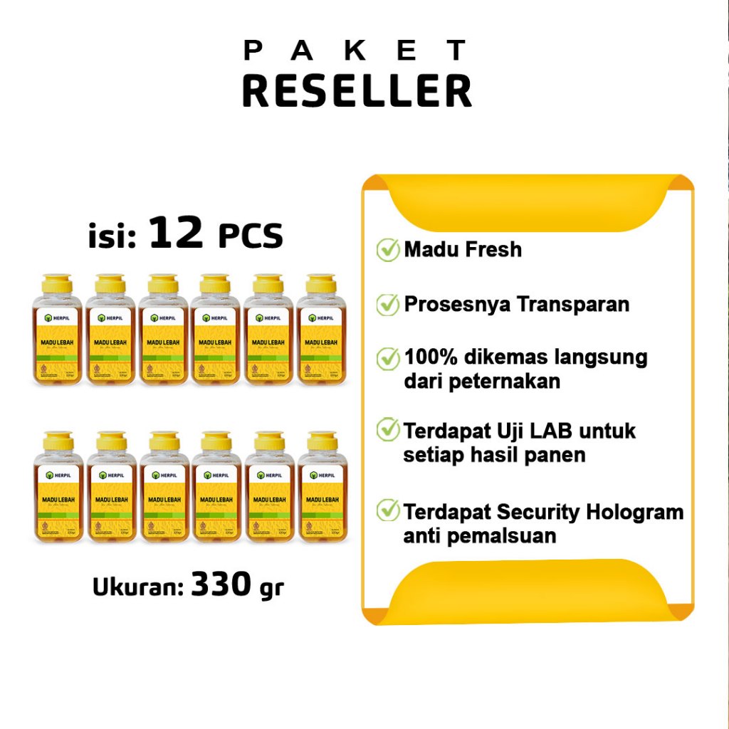 

Herpil Madu Lebah 12 Botol 330 gram Madu Murni Multiflora 100% Alami [Paket Reseller]