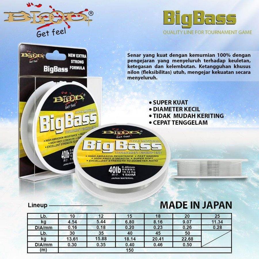 Senar Pancing Blood Big Bass Nilon Pancing Big Bass 150m