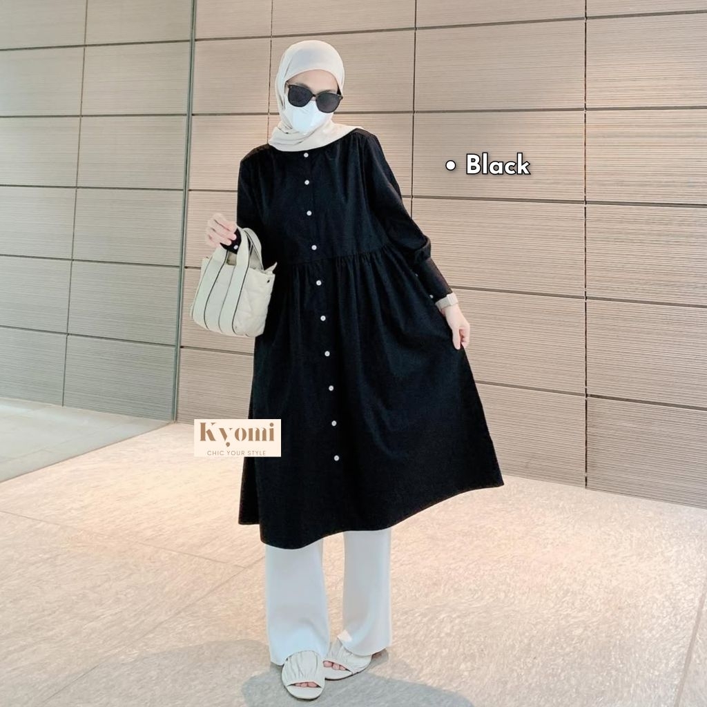 Bergaransi Jhiyo Long Tunik Bahan Katun Poplin Premium By Kyomi-Tunik Polos Rample Simple Casual