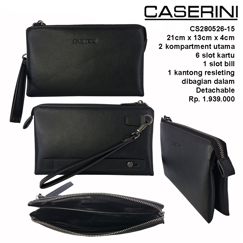Caserini Pouch CS280526-15 Tas Pouch Pria Material Kulit dengan Pelindung RFID Anti Pembobolan Data 
