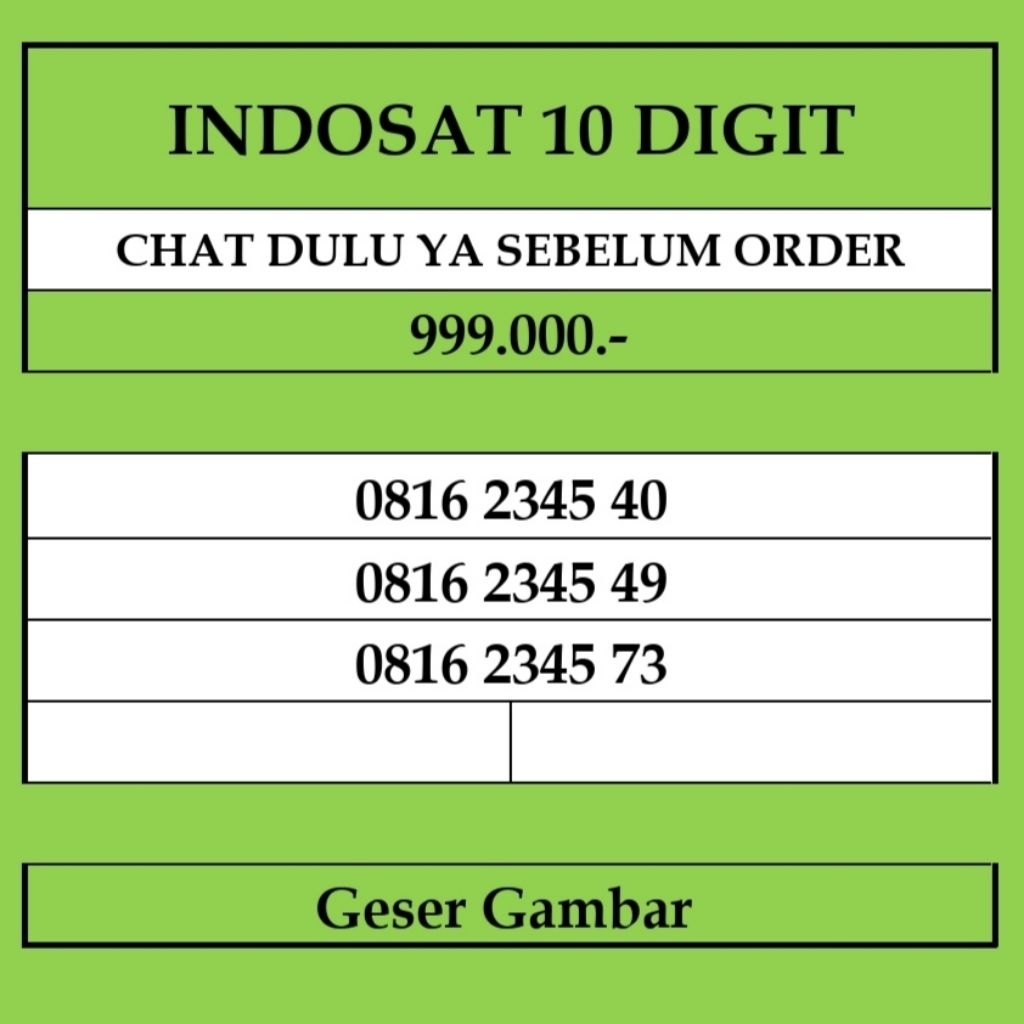 Kartu Perdana Indosat 10 DIGIT  4G LTE Nomor Cantik Prabayar