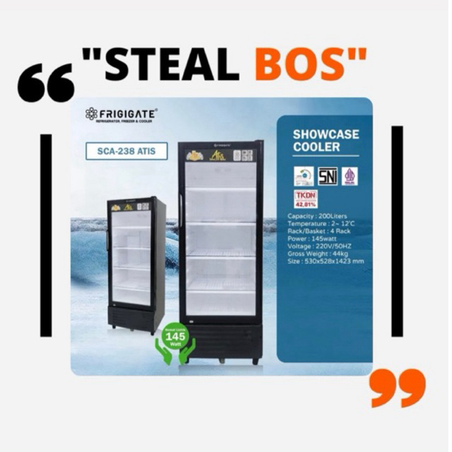 SHOWCASE FRIGIGATE ATIS 238 4 rak display cooler low watt showcase frigigate atis 238 200liter