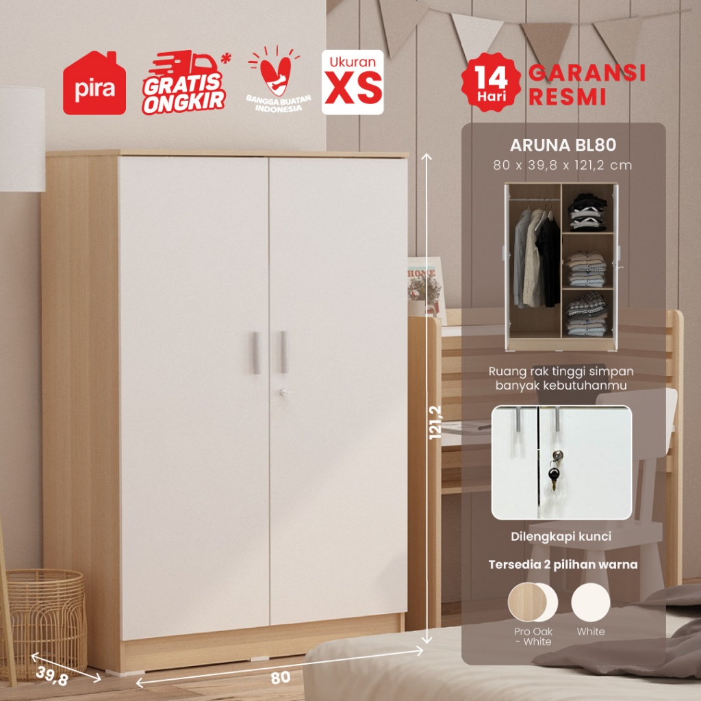 Pira Metropolis OX - Aruna BL80 Lemari Pakaian Kecil 2 Pintu