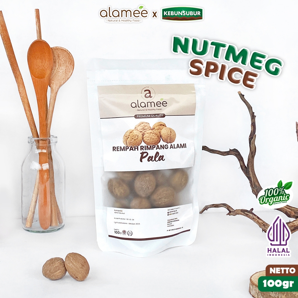

ALAMEE Rempah Pala Biji Utuh Kering Nutmeg Whole Rimpang Organik Alami Spice 100gr Kebunsubur