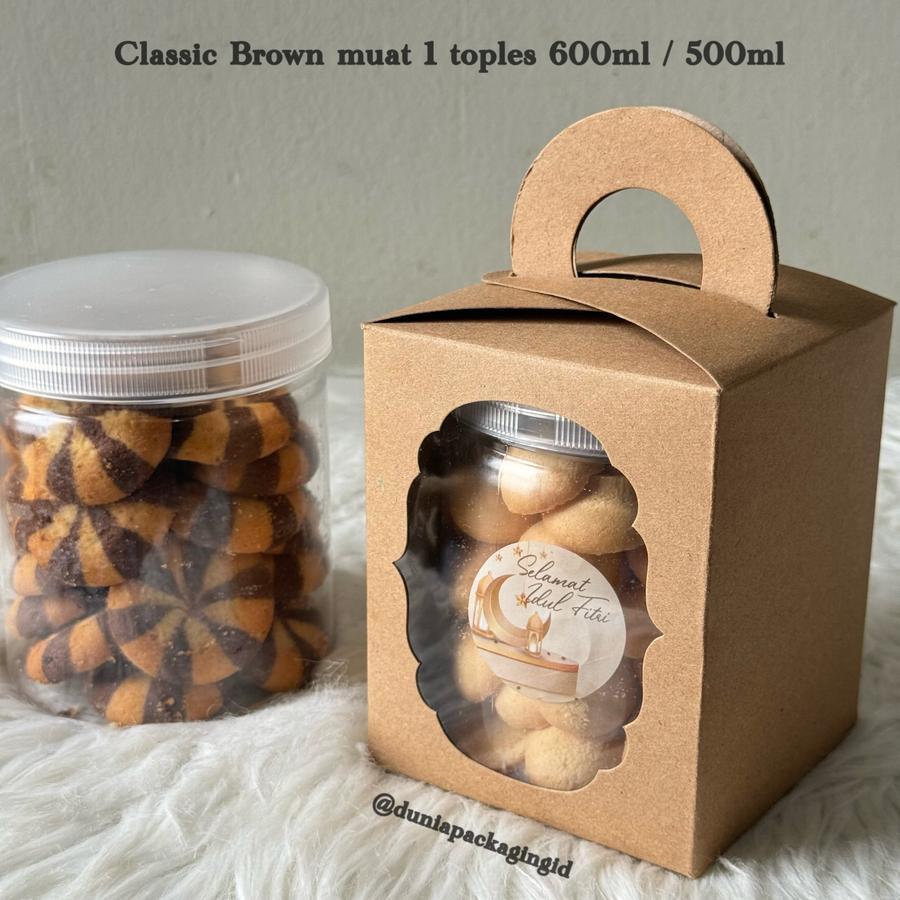

Kotak Hampers muat 1 toples tabung 600ml / 750ml / 800ml dengan WINDOW Kotak Hampers muat 1 Toples Tabung Jar Box hampers lebaran idul fitri natal - Classic brown , Muat jar 600ml