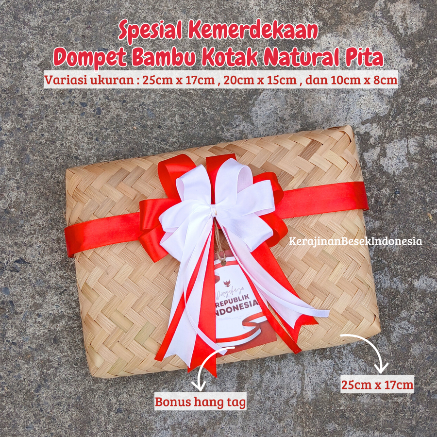 

DOMPET KOTAK NATURAL BAMBU SPESIAL PITA KEMERDEKAAN MERAH PUTIH Bingkisan 17 an kain batik kado box souvenir hut ri