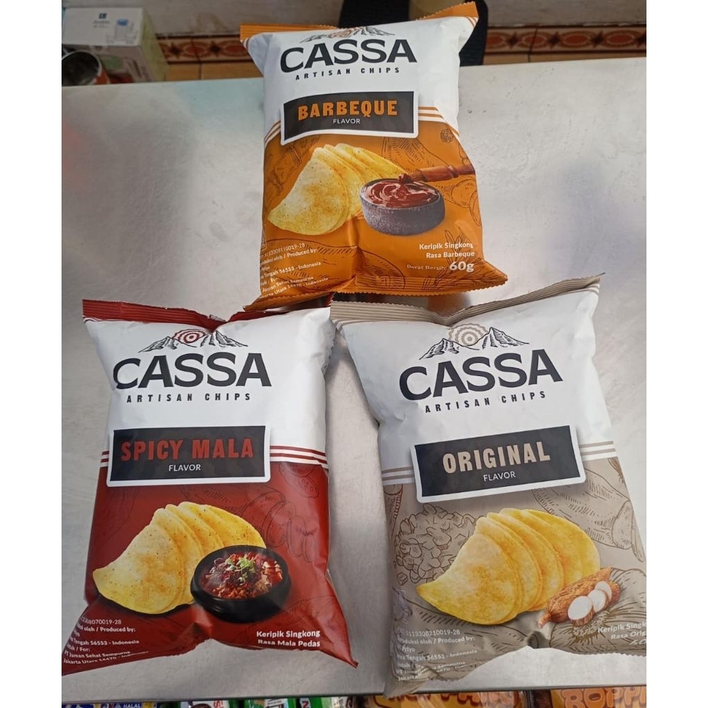 

CASSA ARTISAN CHIPS / SNACK KERIPIK SINGKONG SPICY MALA FLAVOR / ORIGINAL FLAVOR / BARBEQUE FLAVOR 60GR