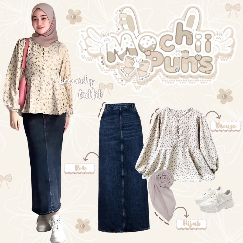Set Cellia Hijab Remaja (Hijab,Blouse,Rok Jeans) OOTD Ngampus Wanita Kekinian - LO78